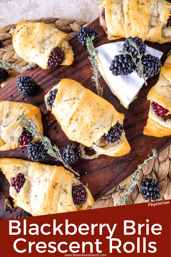 Blackberry Brie Crescent Rolls are a cheese crescent roll recipe filled with dried thyme, blackberries, and brie cheese. Add jam! Fast and easy sweet bread recipe. #crescentrolls #cheesycrescentrolls #blackberries