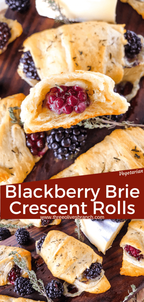 Blackberry Brie Crescent Rolls are a cheese crescent roll recipe filled with dried thyme, blackberries, and brie cheese. Add jam! Fast and easy sweet bread recipe. #crescentrolls #cheesycrescentrolls #blackberries