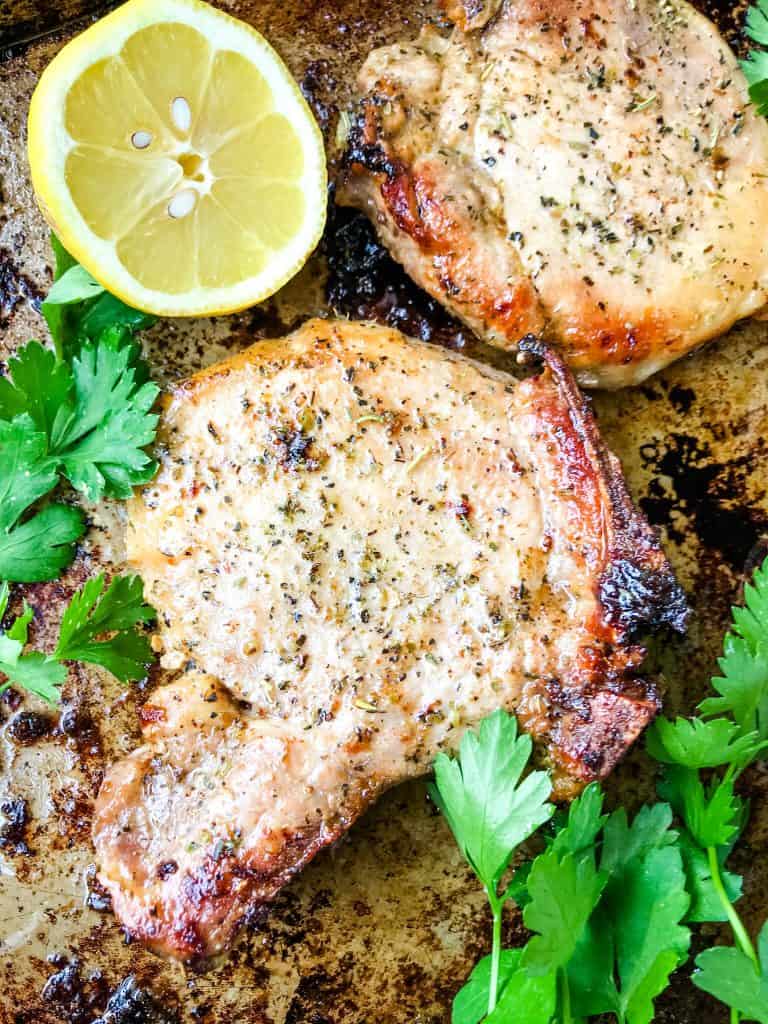 Close up of pork with parsley