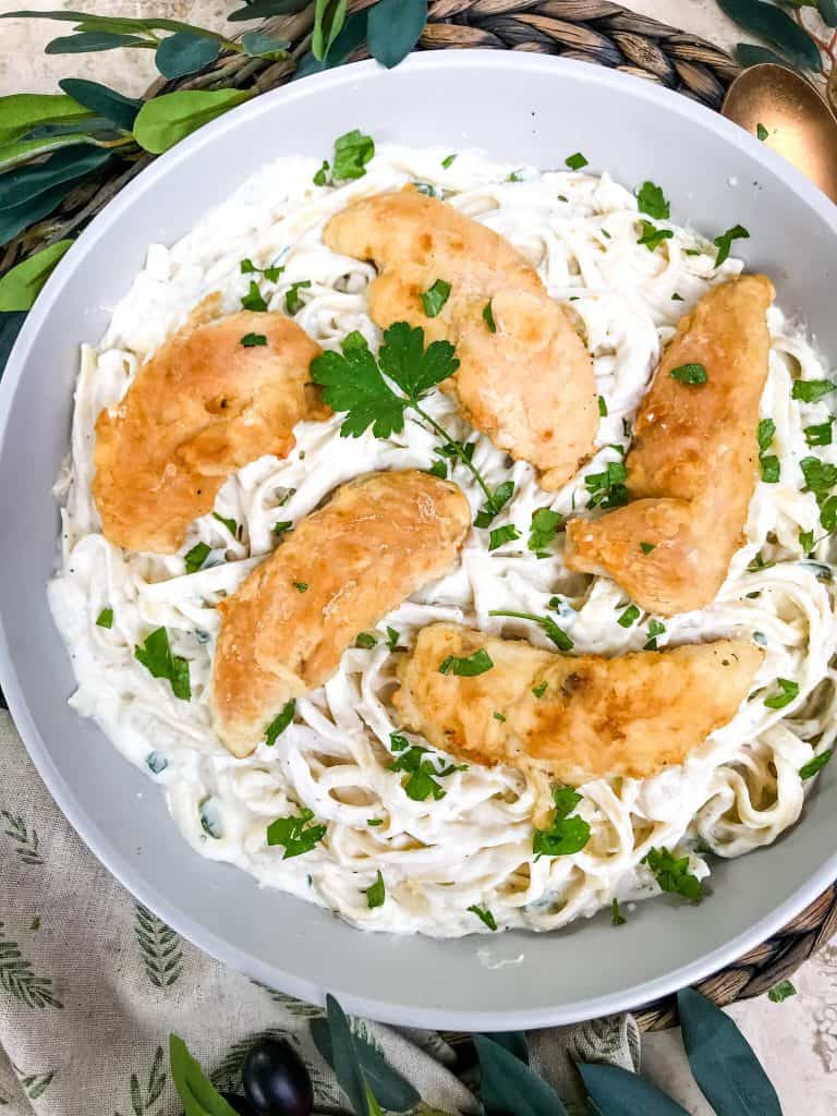 Dish of Copycat Olive Garden Chicken Alfredo