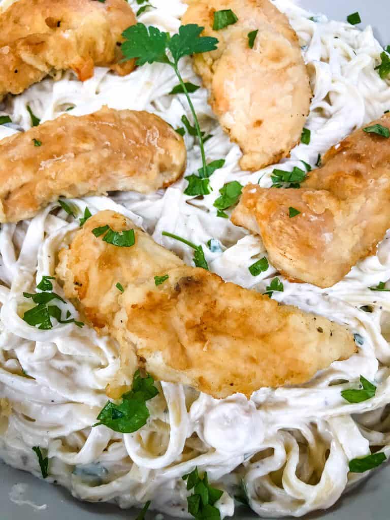 Close up of Copycat Olive Garden Chicken Alfredo