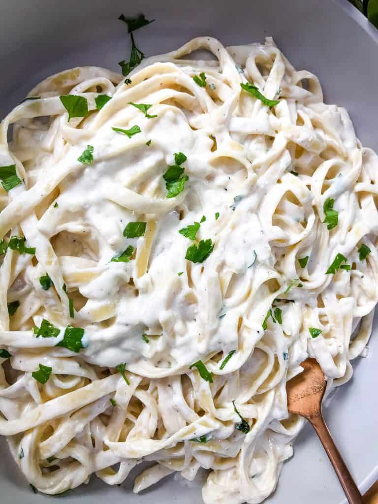 A bowl of creamy Copycat Olive Garden Fettuccine Alfredo