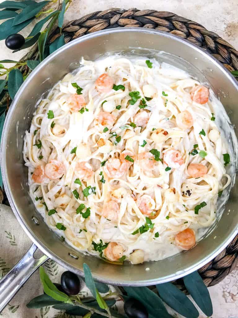 Creamy pasta in a skillet