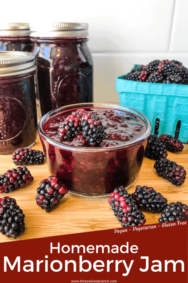 Pin image for Homemade Blackberry Jam Recipe (Marionberry Jam) with title at bottom