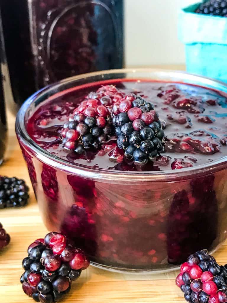 Blackberry jam in a clear bowl