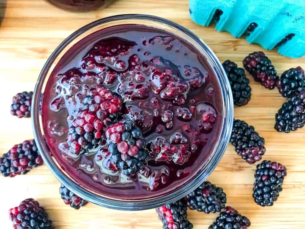 Top view of Homemade Blackberry Jam Recipe (Marionberry Jam) in a bowl