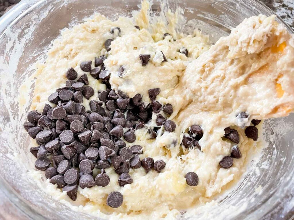 Adding the chocolate chips into the batter