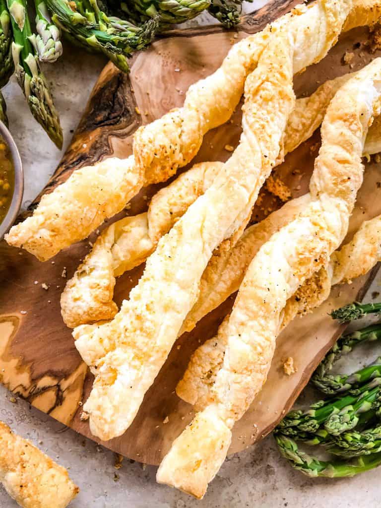 Close up of twisted, light breadsticks