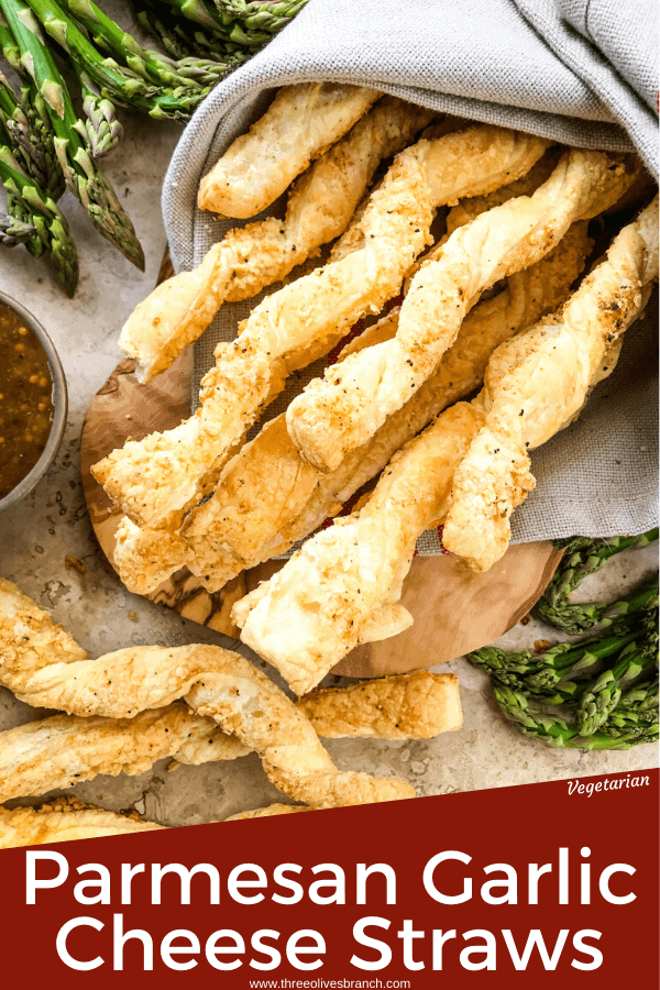 Pin image for Garlic Parmesan Cheese Straws with title at bottom