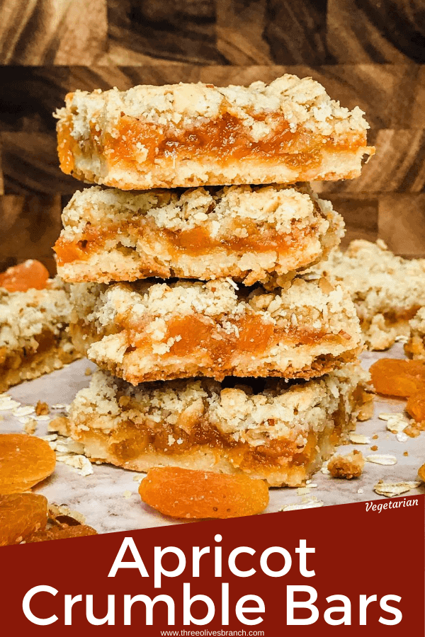 Pin image for Apricot Crumble Bars in a stack with title at bottom