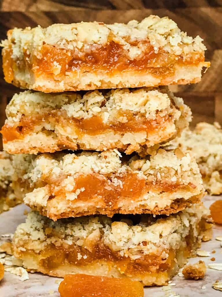 Close up of Apricot Crumble Bars in a stack