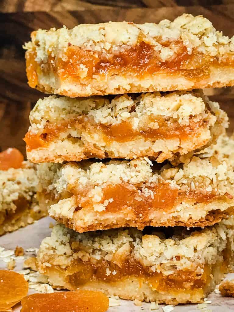 Close up stack of Apricot Crumble Bars