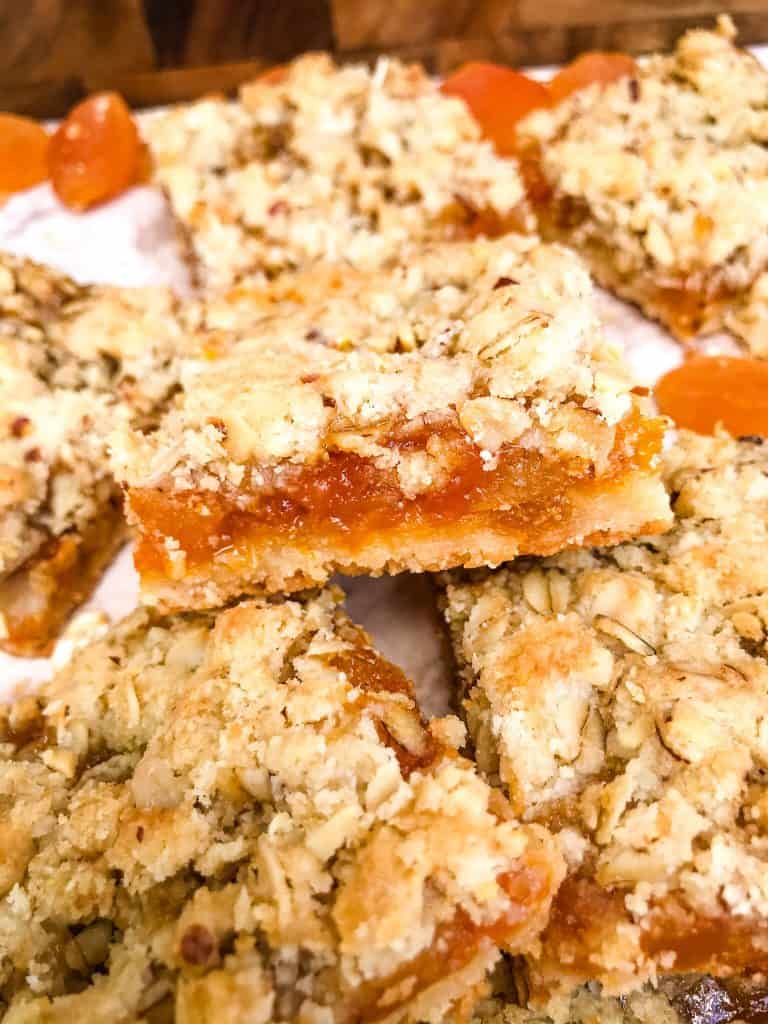 Apricot Crumble Bars inn a pile