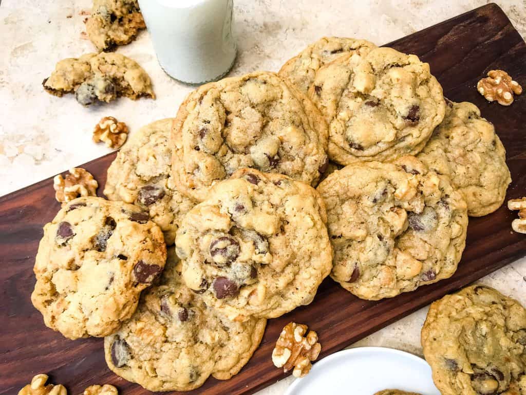 A pile of Real DoubleTree Cookies on a brown board