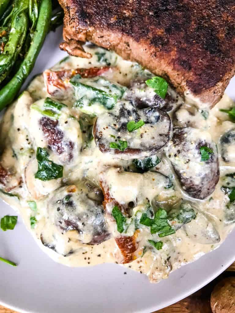 Tuscan Creamy Mushrooms on a plate