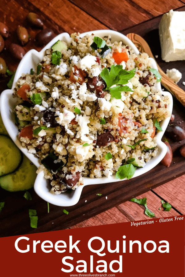 Pin image for Greek Quinoa Salad with title at bottom