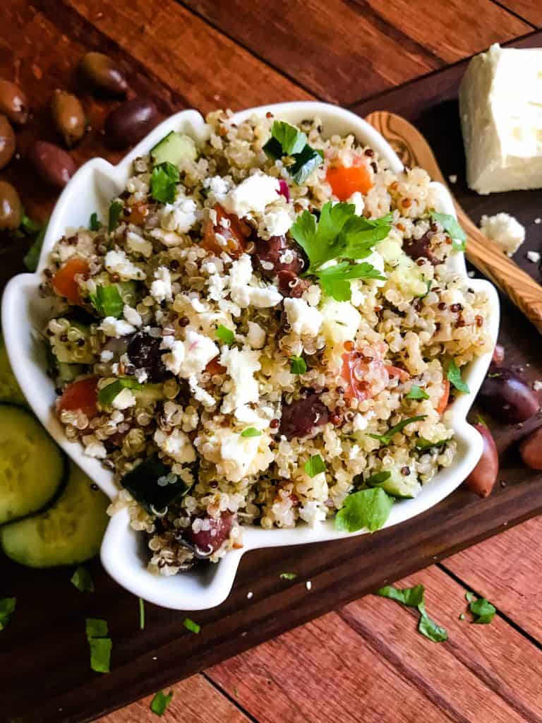 Quinoa in a white, artichoke shaped bowl