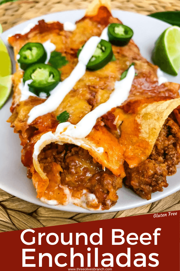 Pin images for Ground Beef Enchiladas with title at bottom