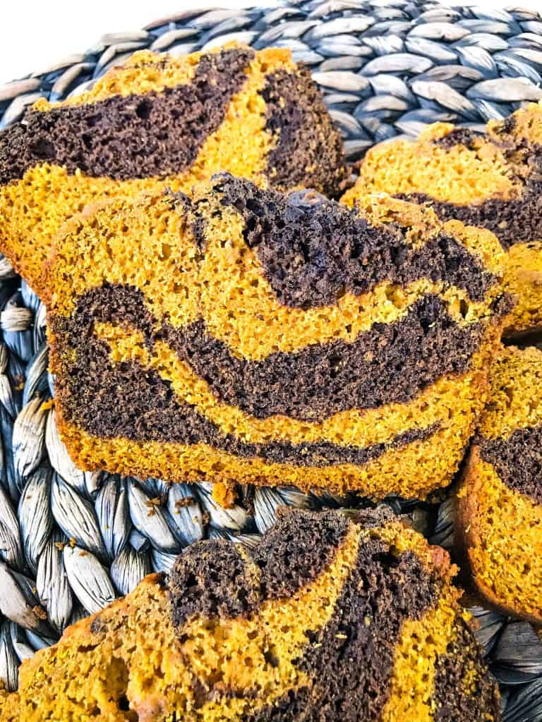 Pumpkin spice and chocolate pumpkin swirled bread