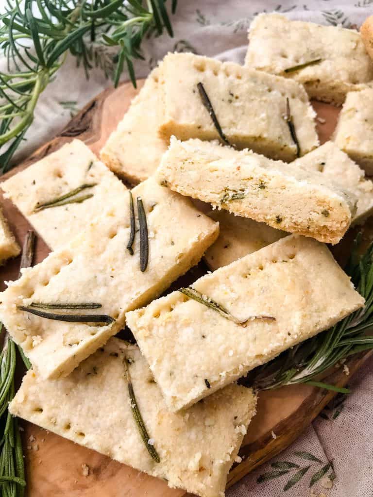 Close up of a stack of Olive Oil Rosemary Shortbread