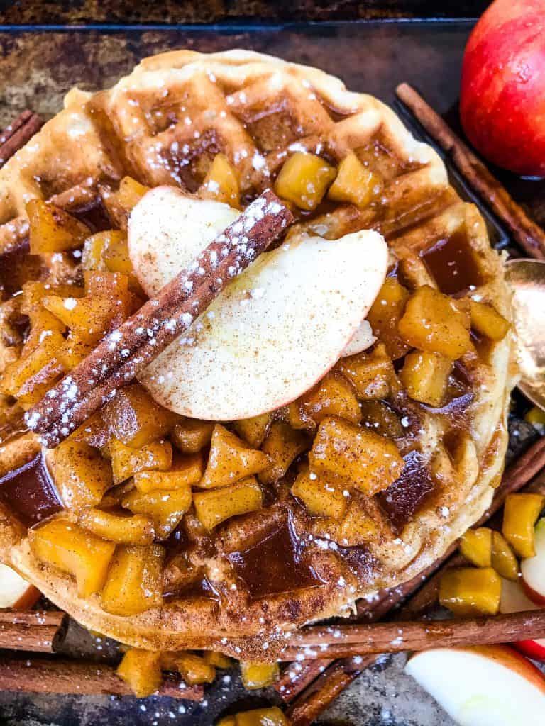 Cinnamon Apple Waffles on a baking sheet