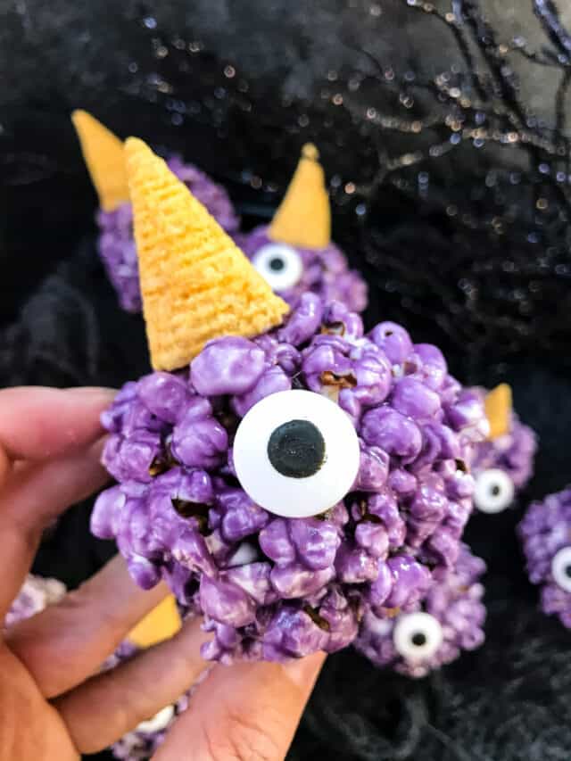 Purple People Eater Monster Halloween Popcorn Balls Recipe Story