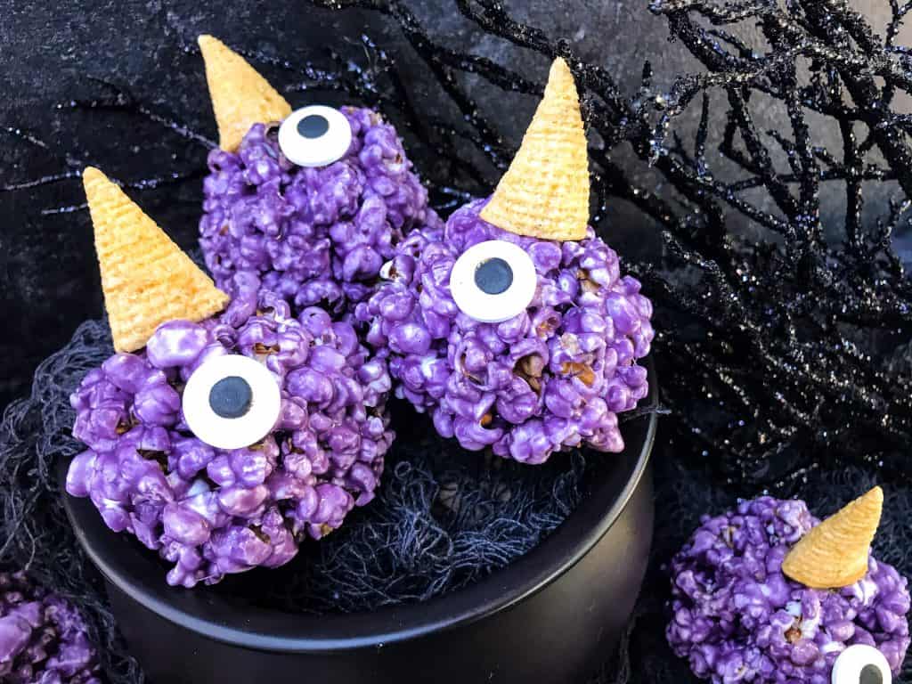 Purple People Eater Halloween Popcorn Balls