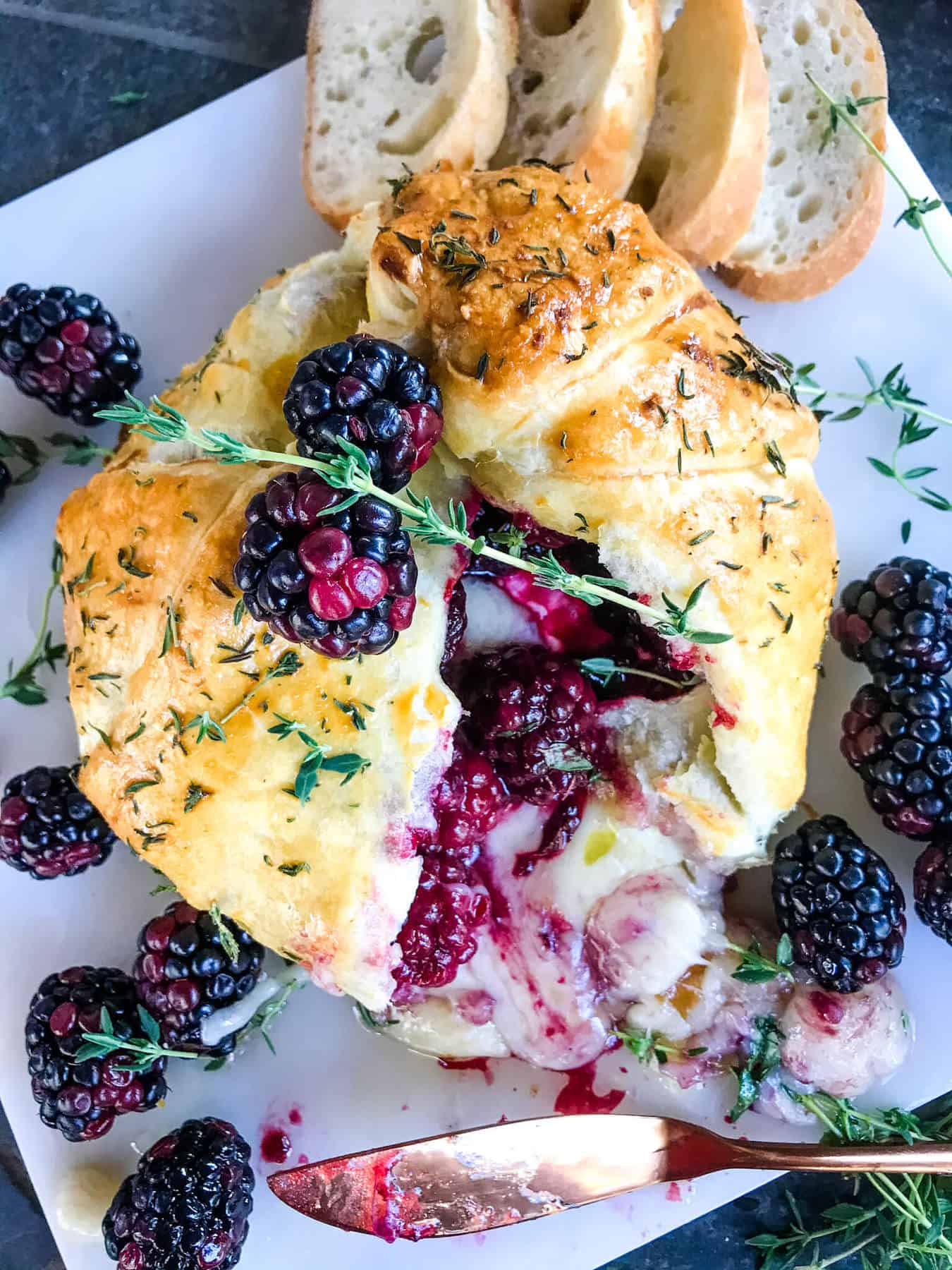 Thyme Blackberry Baked Brie In Puff Pastry