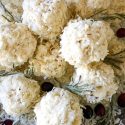 Close up of Snowball Popcorn Balls in a pile