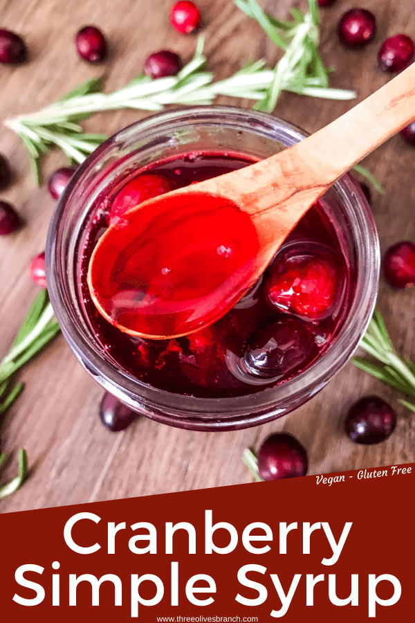 Pin image of Cranberry Simple Syrup in a jar with title at bottom