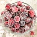 Top view of bowl of Sparkling Cranberries (Sugared Cranberries)