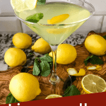 Pin image for Amalfi Martini Limoncello with a single martini and title at bottom