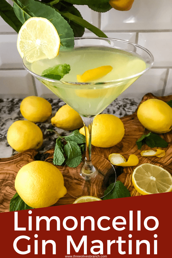 Pin image for Amalfi Martini Limoncello with a single martini and title at bottom