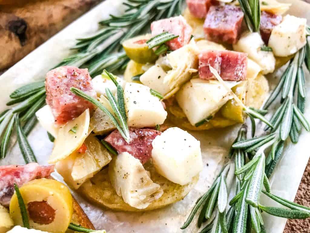 Close up of an Antipasti Crostini