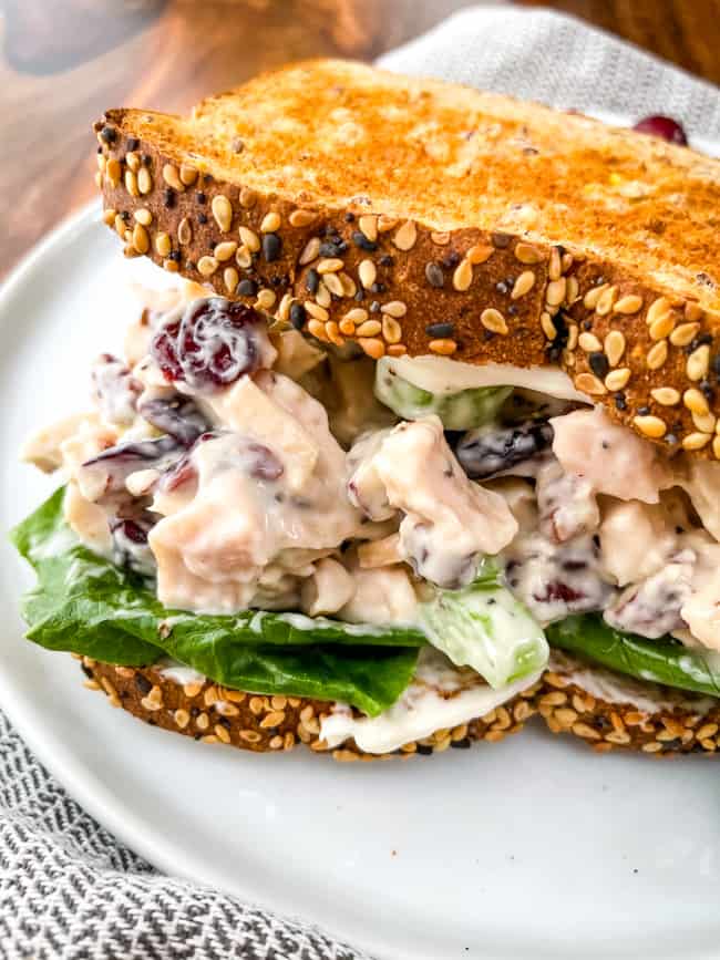 Cranberry Chicken Salad in a sandwich