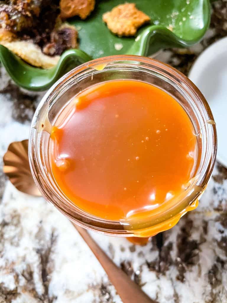 Top view of a jar full of caramel