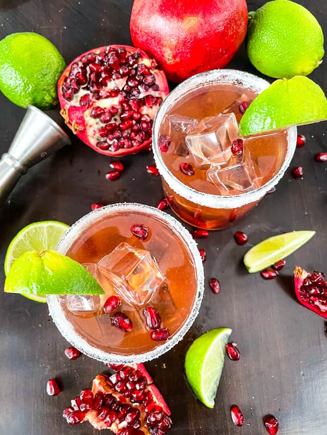 Top view of two Pomegranate Margaritas