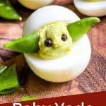 Pin image of a Baby Yoda Deviled Egg with title at bottom