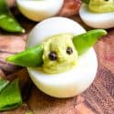 A close up of Baby Yoda Deviled Eggs