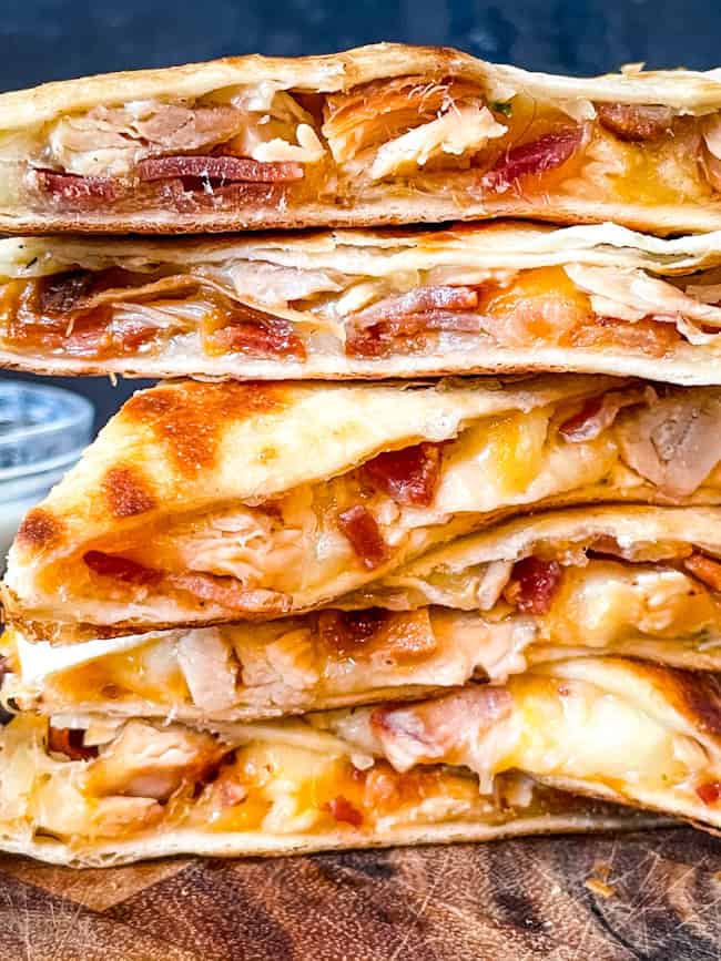 A stack of Chicken Bacon Ranch Quesadillas pieces