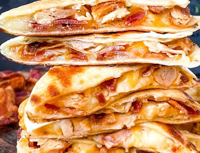 Quesadilla pieces stacked on top of each other