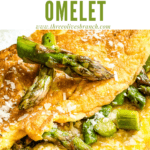 Pin image close up of Asparagus Omelette with title