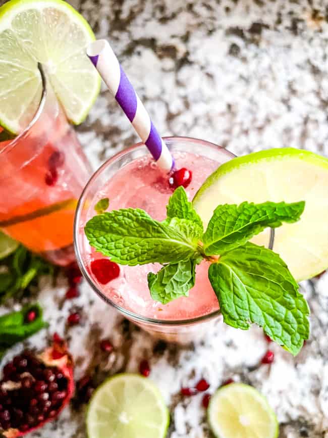 Top view of a Pomegranate Mojito