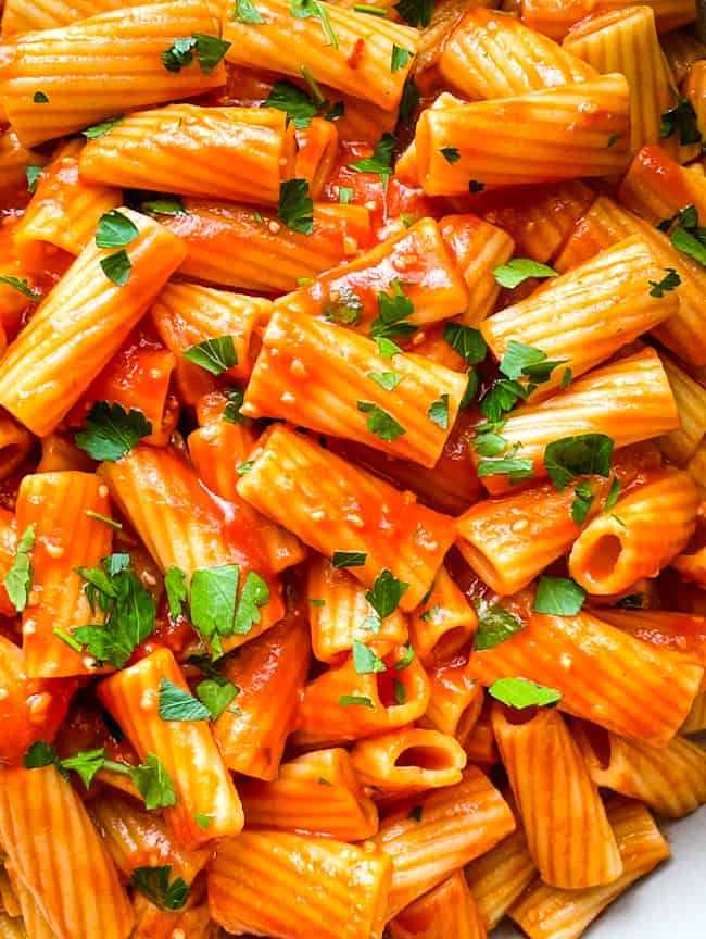 Close up of Rigatoni Arrabbiata