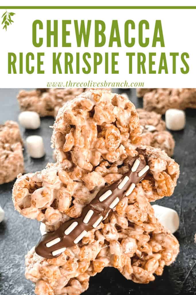 Pin image of shaped Chewbacca Rice Krispie Treats with title at top