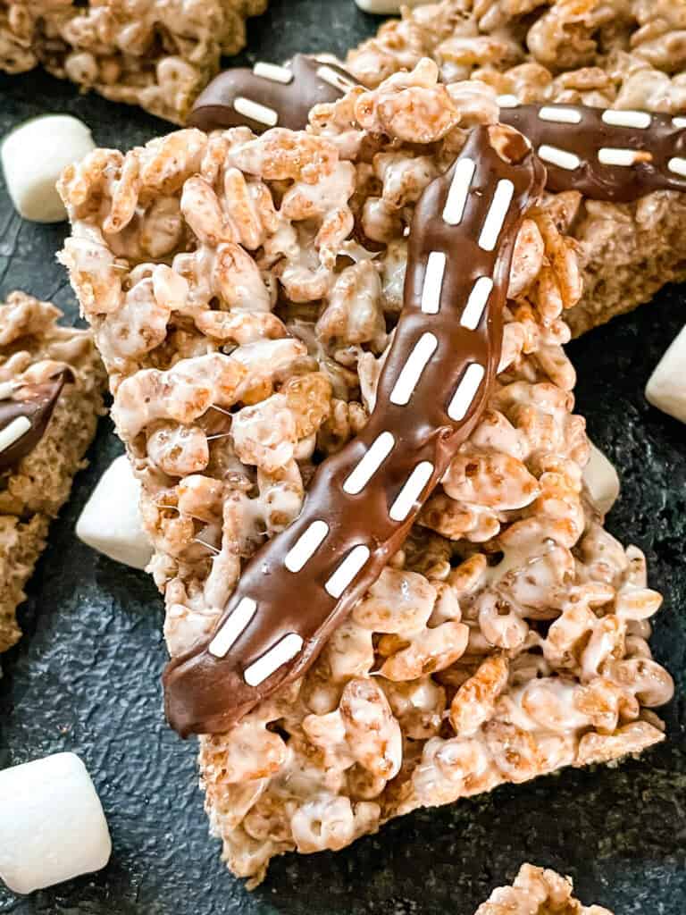 Close up of a rectangular Chewbacca Rice Krispie Treat