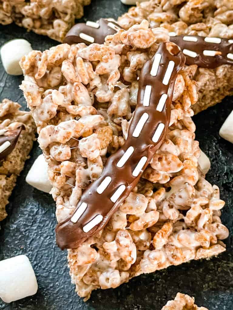 Close up of a rectangular Chewbacca Rice Krispie Treat