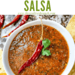 Pin image for Salsa Chile de Arbol in a bowl with title at top