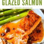 Pin image for Chipotle Orange Glazed Salmon partially eaten with title at top
