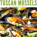 Pin image close up fo Copycat Maggiano's Tuscan Mussels with title at top